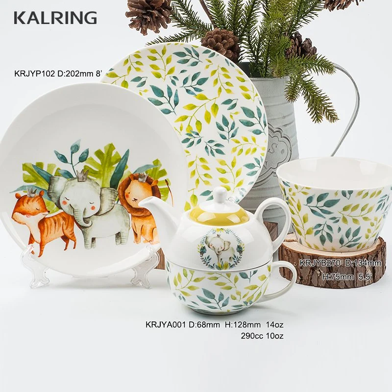 Ceramic Mug 8&prime; Palte Cup and Saucer with Color Glaze with Animal Design as Dinner Set