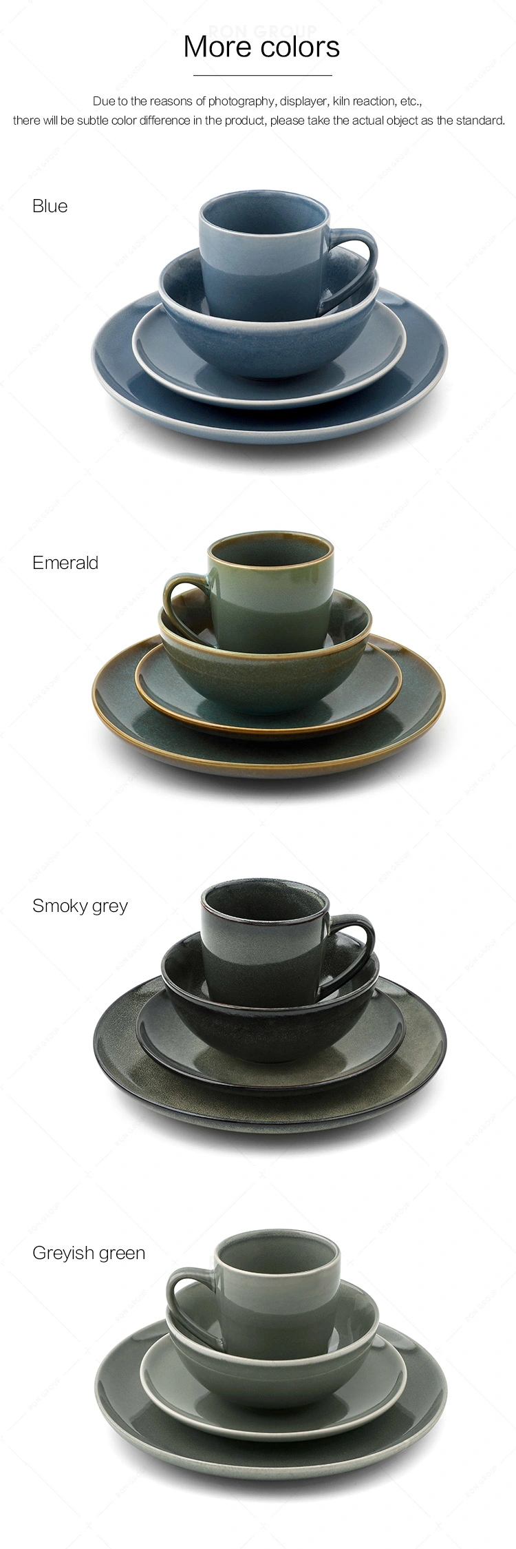 Hot Sale European and American Style Reflect Green 16PCS Stoneware Ceramic Dinnerware Set