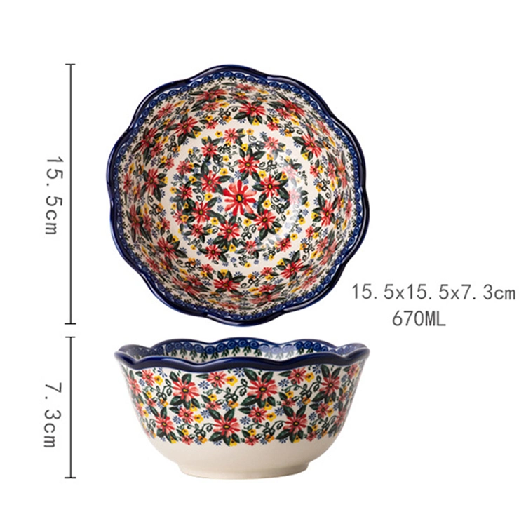 Ceramic Tableware Bohemian Creative Salad Bowl 6.25 Inches Custom Deep Bowl