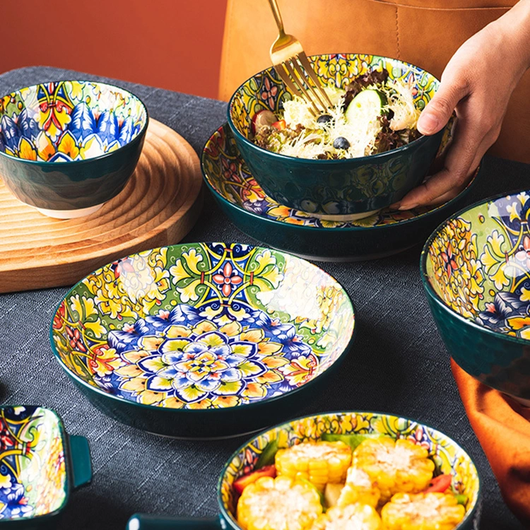 Ceramic Tableware Bohemian Creative Salad Bowl 6.25 Inches Custom Deep Bowl