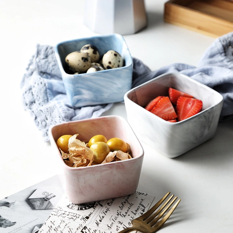 Nordic Blue&Pink Color Marble Ceramic Afternoon Snack Bowls