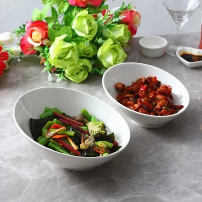 Wholesale Hotel White Creative Ceramic Bowl Special Oblique Mouth Bowl for High-End Restaurant