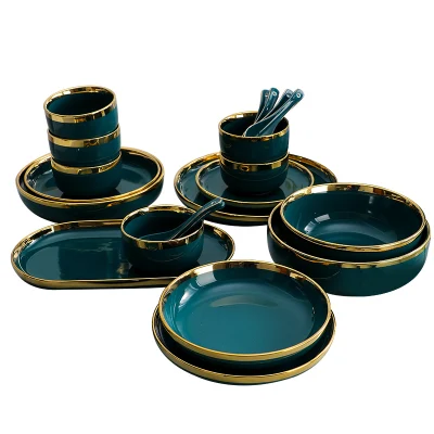 Dinnerware Dark Green Ceramic Dinner Set Tableware Set