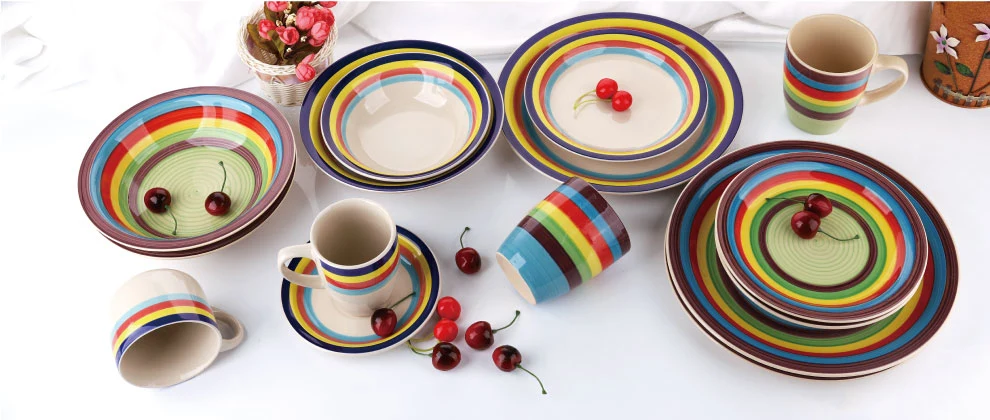 Bohemian Style Customs Colored Glazed 16PCS Ceramic Dinner Set with Fancy Colores