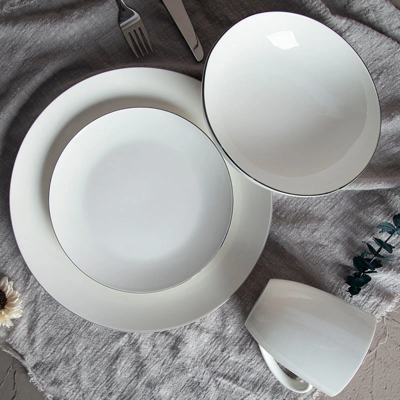 Basic Collection Coupe Shape with Grey Rim New Bone China Dinnerware Sets