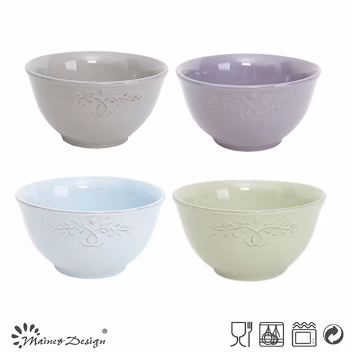 Hot Selling Ceramic Round Shoup Bowl with Different Flower Decor