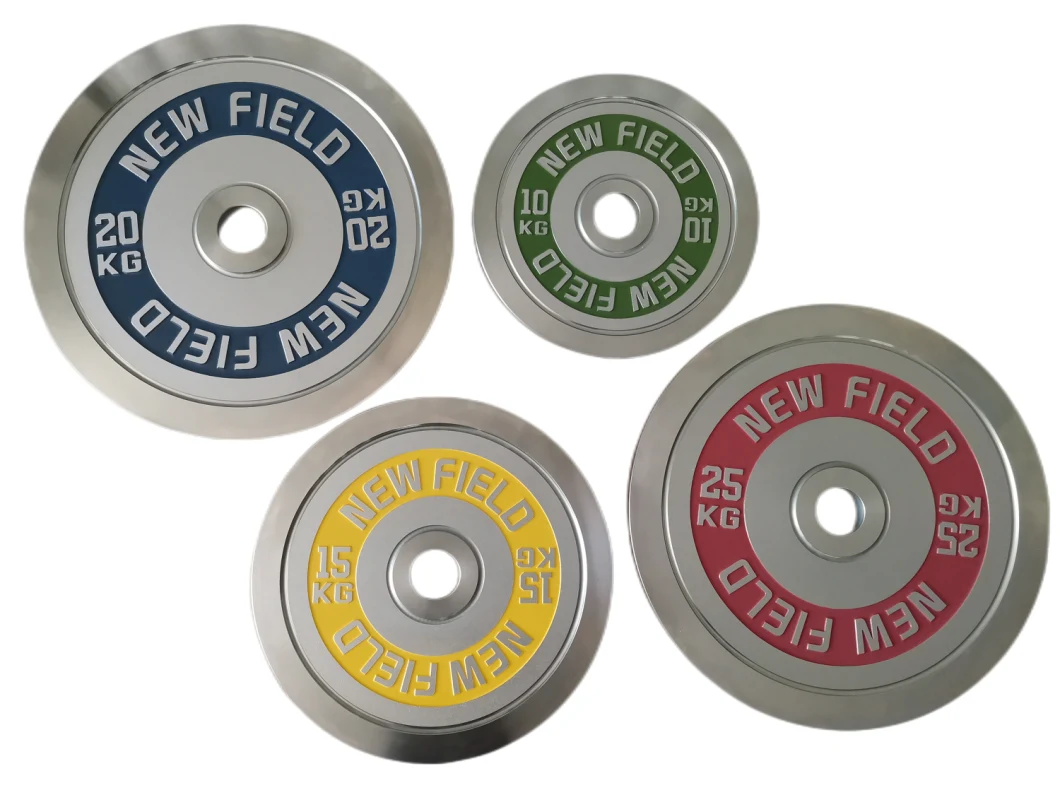 Newfield Ipf 25/20/15/10/5/2.5/0.25kg Steel Discs Customize Logo Chromed Barbell Training Equipment Fractional Calibrated Weight Plates for Powerlifting
