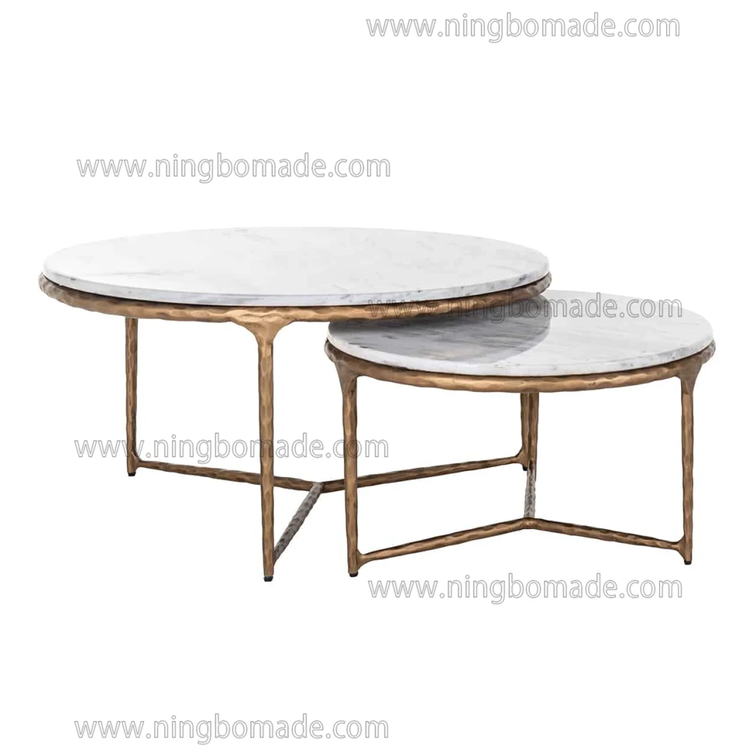 Metal Forged Coffee Table Set with Italian Nature Marble Top