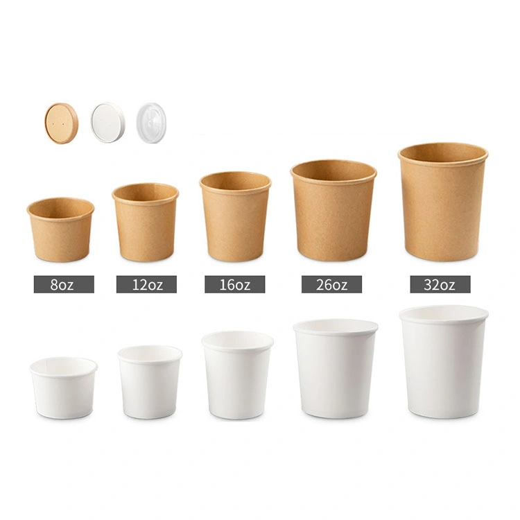 Custom Disposable Food Packing Container Kraft Paper Soup Cup Bowl