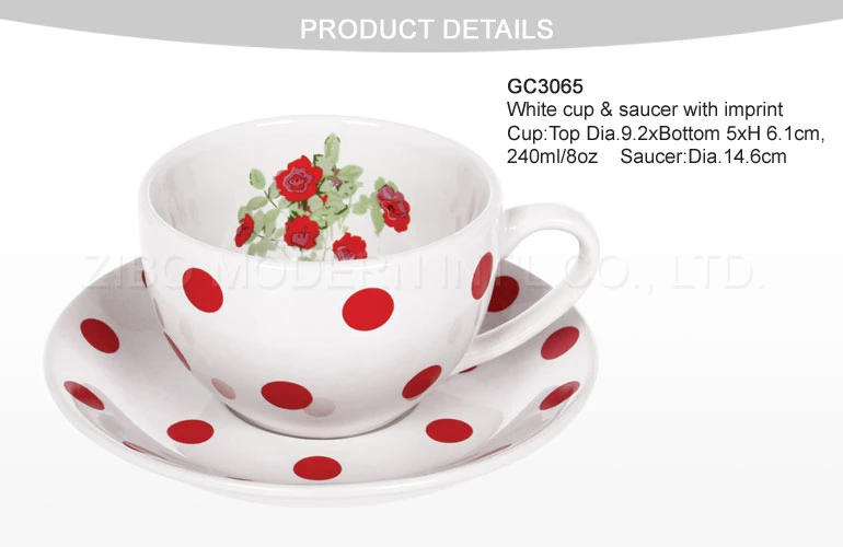 Wholesale 240ml Ceramic Tea Cup and Saucer with Flower Decal