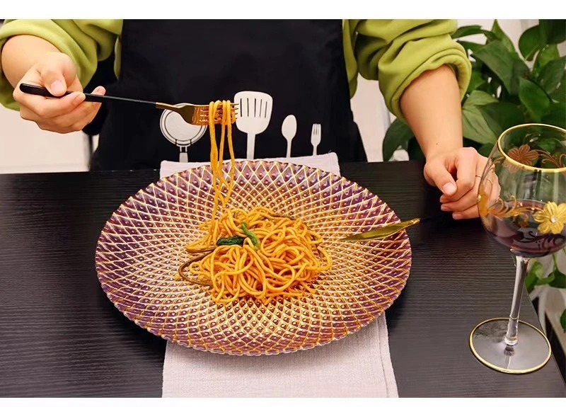 Creative European Glass Plate Sun Flower Artistic Sense Round Shape Diameter 33cm Glassware Dinnerware