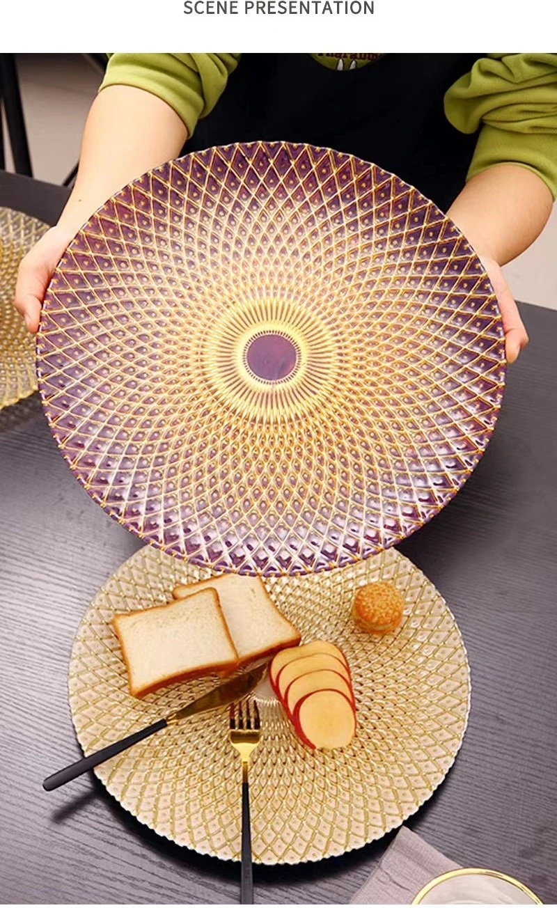 Creative European Glass Plate Sun Flower Artistic Sense Round Shape Diameter 33cm Glassware Dinnerware