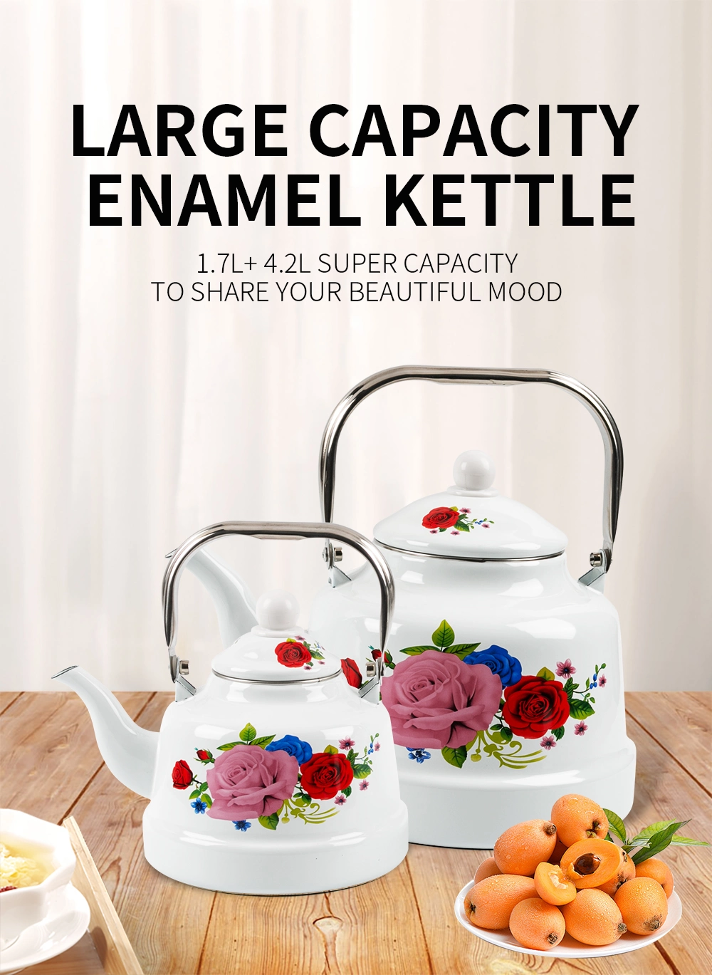 1.7L+4.2L Stock High Quality Factory Goods Double Tea Pot Set Cookware Camping Enamel Kettle Casserole Set