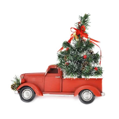 DIY Red Truck Plate Wall Decoration Christmas with Xmas Tree Metal Craft Gifts Kids Toys Hanging Home Ornaments