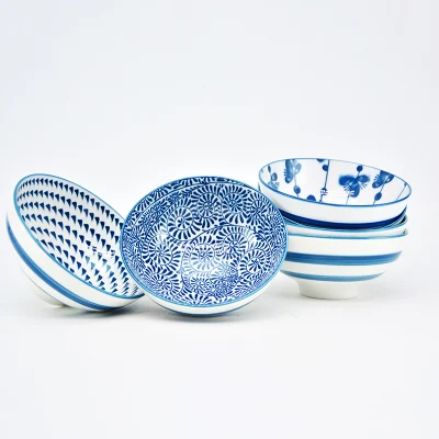 Wholesale Custom Blue Ceramics Dinner Set Bowl with Japanese Style for Restaurant