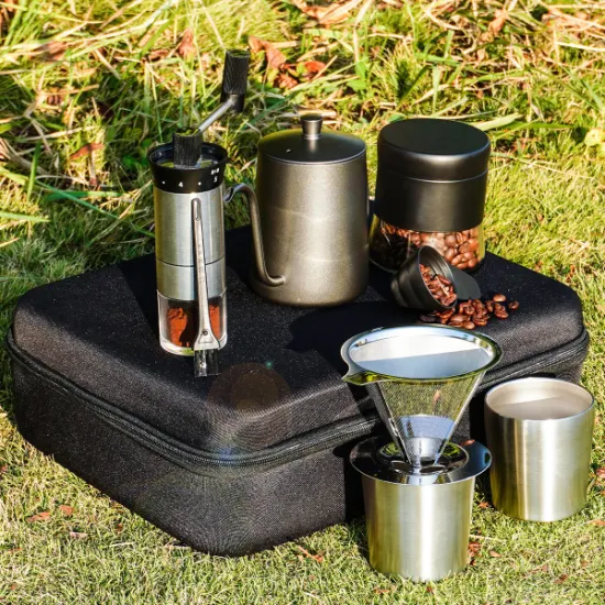 Hot Selling Ethiopian Coffee Maker Accessories Gift Box Outdoor Travel Hand Grinder Pour Over V60 Drip Coffee Tea Set
