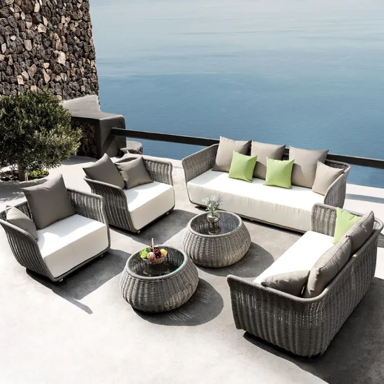 High-End Rope Weaving Garden Aluminum Sofa Set with Coffee Table